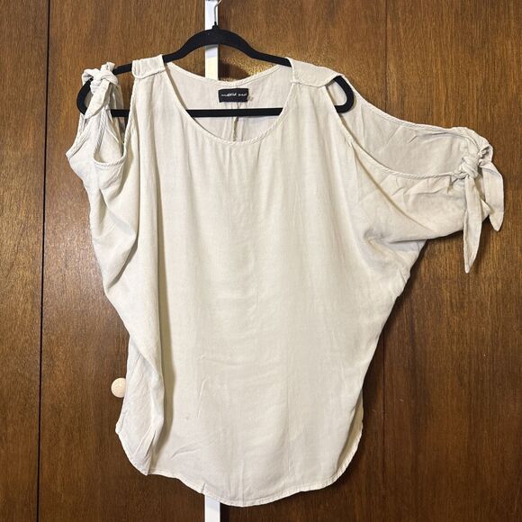 Mustard Seed Cold Shoulder Top Sz L Light Green Rayon Tied Sleeves - Picture 1 of 4